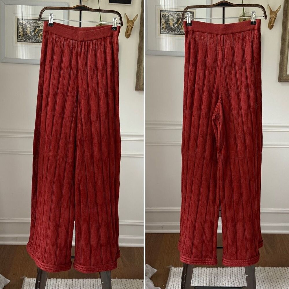 M Missoni Rust Red Orange Crochet-Knit Wide-Leg Pants $1,000 40 S